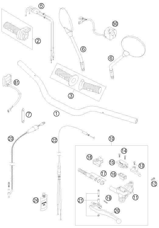 Sprängskiss: Handlebar, Controls – KTM 950 SUPER ENDURO R 2008