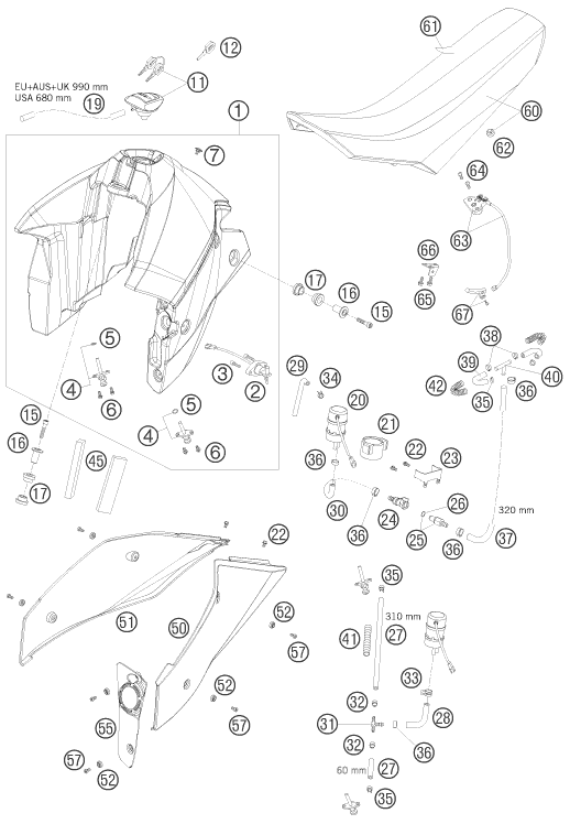 Sprängskiss: Tank, Seat – KTM 950 SUPER ENDURO R 2008
