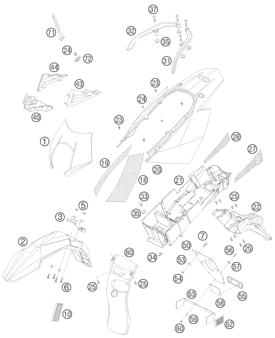 Sprängskiss: Mask, Fenders – KTM 950 SUPER ENDURO R 2008