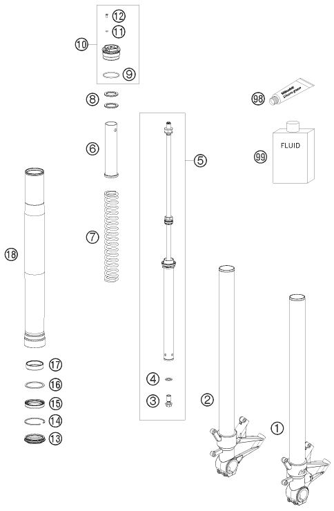 Sprängskiss: Front Fork Disassembled – KTM 1190 RC 8 ORANGE 2009