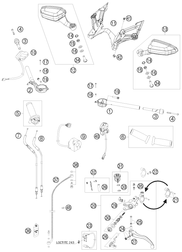 Sprängskiss: Handlebar, Controls – KTM 1190 RC 8 ORANGE 2009