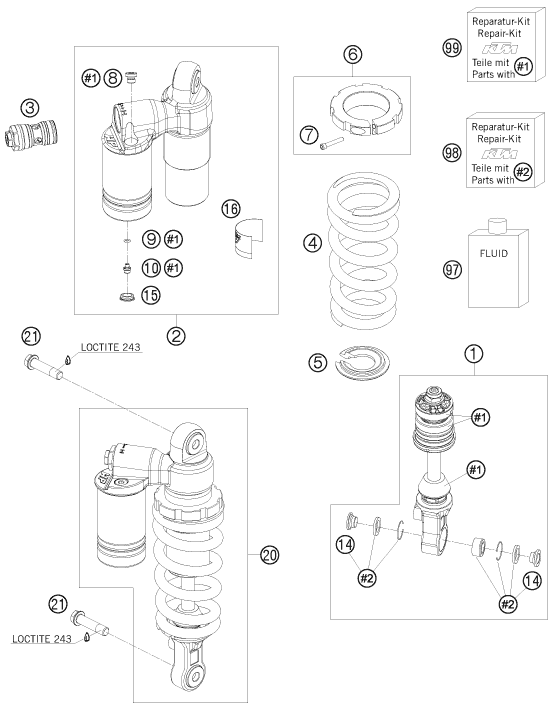 Sprängskiss: Shock Absorber – KTM 1190 RC 8 ORANGE 2008