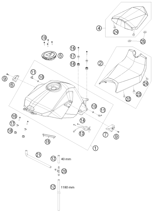 Sprängskiss: Tank, Seat – KTM 1190 RC 8 ORANGE 2008