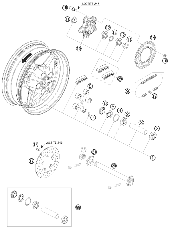 Sprängskiss: Rear Wheel – KTM 1190 RC 8 ORANGE 2009