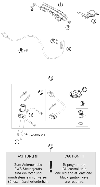 Sprängskiss: Instruments / Lock System – KTM 1190 RC 8 ORANGE 2009