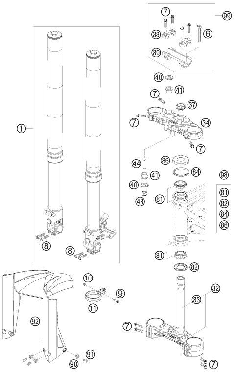 Sprängskiss: Front Fork, Triple Clamp – KTM 690 SUPERMOTO LIM.ED 2009