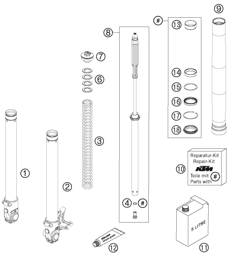 Sprängskiss: Front Fork Disassembled – KTM 690 SUPERMOTO LIM.ED 2009