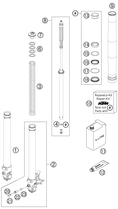 Sprängskiss: Front Fork Disassembled – KTM 690 SMC 09