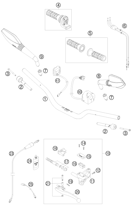 Sprängskiss: Handlebar, Controls – KTM 690 SUPERMOTO LIM.ED 2009