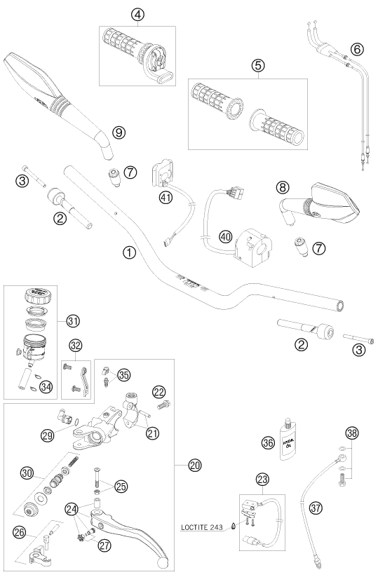 Sprängskiss: Handlebar, Controls – KTM 690 SUPERMOTO R 2008
