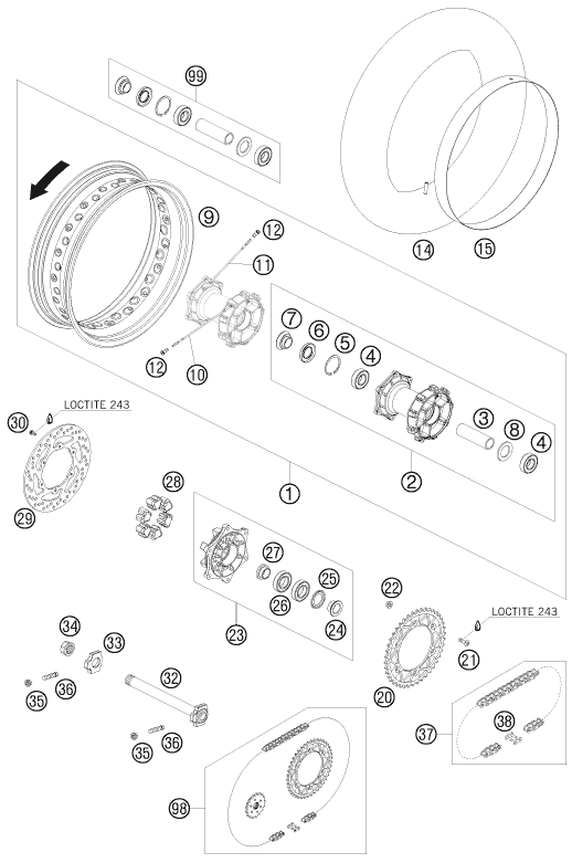 Sprängskiss: Rear Wheel – KTM 690 SUPERMOTO LIM.ED 2009