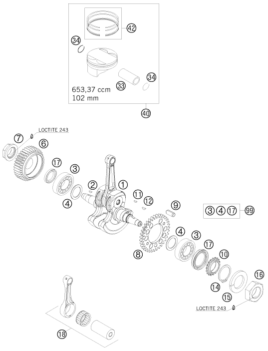 Sprängskiss: Crankshaft, Piston – KTM 690 DUKE WHITE 2008