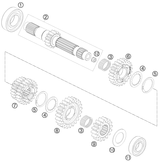 Sprängskiss: Transmission I - Main Shaft – KTM 690 DUKE WHITE 2008