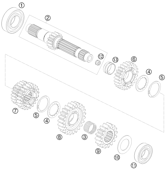 Sprängskiss: Transmission I - Main Shaft – KTM 690 SMC 09