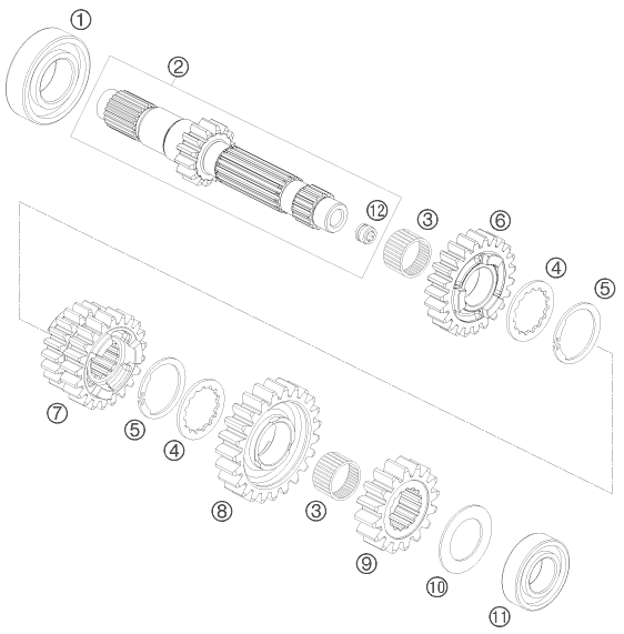 Sprängskiss: Transmission I - Main Shaft – KTM 690 ENDURO 08