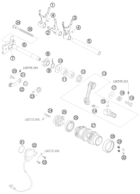 Sprängskiss: Shifting Mechanism – KTM 690 DUKE WHITE 2008