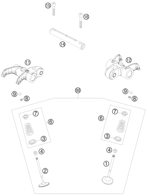 Sprängskiss: Valve Drive – KTM 690 DUKE WHITE 2008