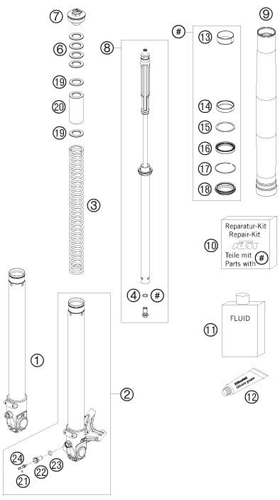 Sprängskiss: Front Fork Disassembled – KTM 690 DUKE WHITE 2008