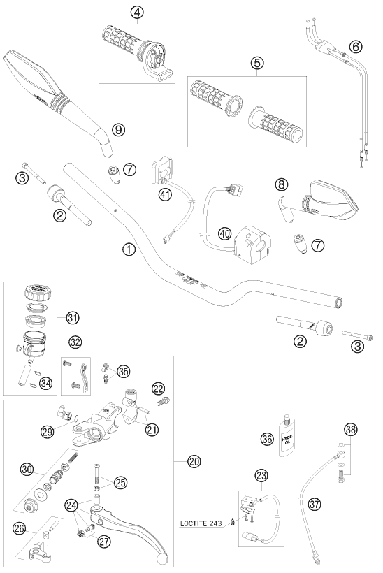 Sprängskiss: Handlebar, Controls – KTM 690 DUKE WHITE 2008