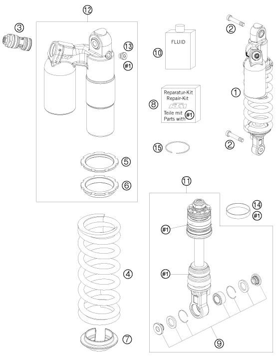 Sprängskiss: Shock Absorber – KTM 690 DUKE WHITE 2008