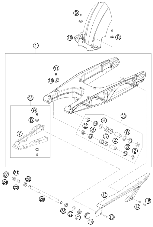 Sprängskiss: Swing Arm – KTM 690 DUKE WHITE 2008