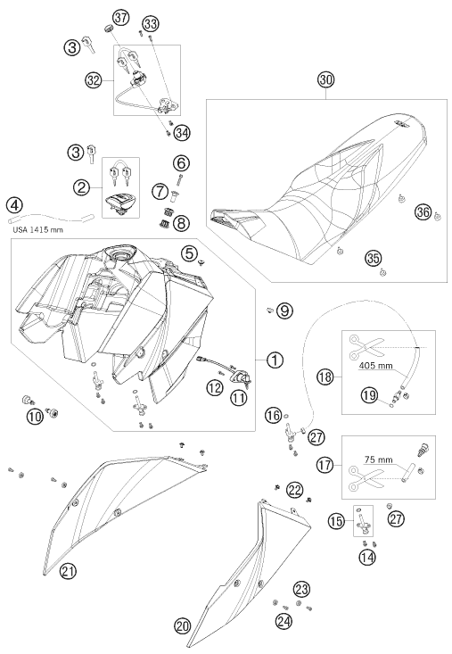Sprängskiss: Tank, Seat – KTM 690 DUKE WHITE 2008