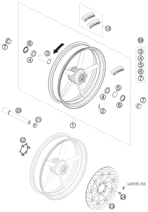 Sprängskiss: Front Wheel – KTM 690 DUKE WHITE 2008