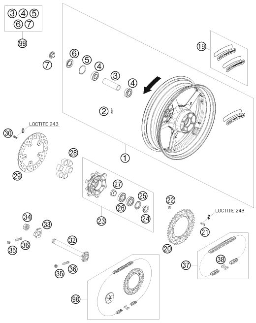 Sprängskiss: Rear Wheel – KTM 690 DUKE WHITE 2008