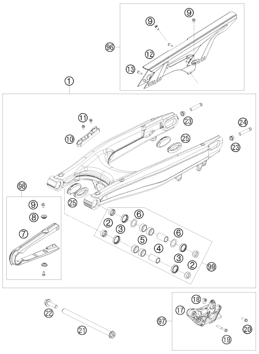 Sprängskiss: Swing Arm – KTM 690 ENDURO 08