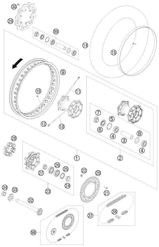 Sprängskiss: Rear Wheel – KTM 690 ENDURO 08