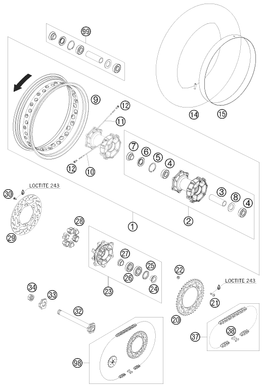 Sprängskiss: Rear Wheel – KTM 690 SMC 09