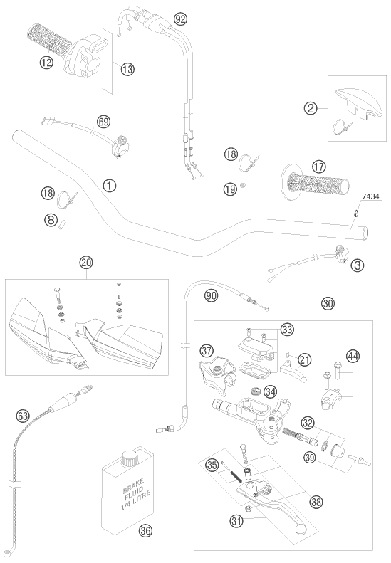 Sprängskiss: Handlebar, Controls – KTM 250 SX-F 2008