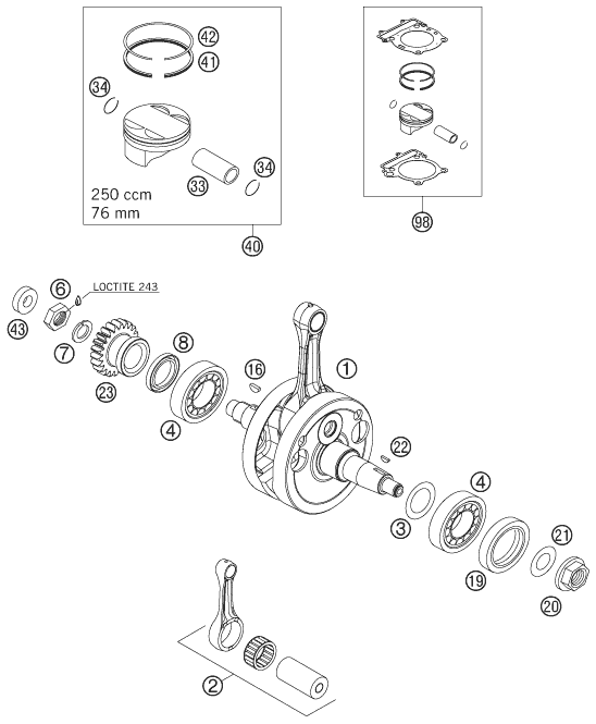 Sprängskiss: Crankshaft, Piston – KTM 250 XC-F 2008