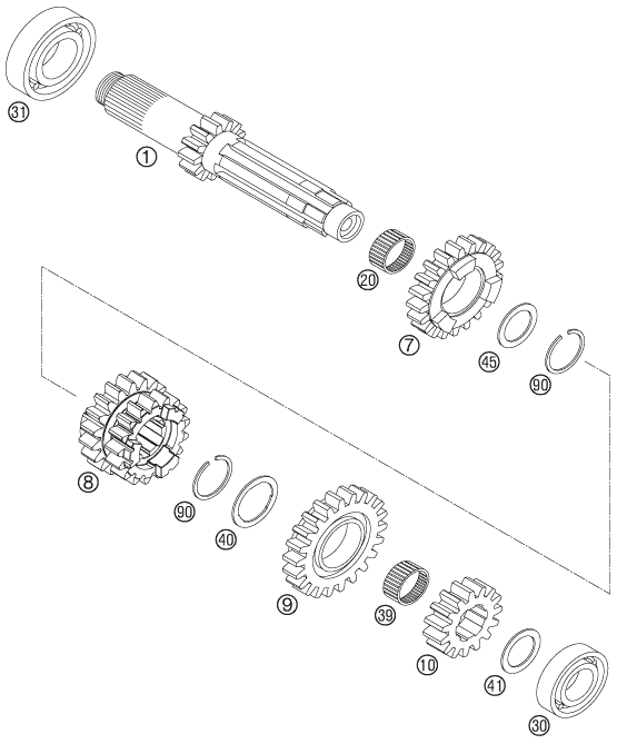 Sprängskiss: Transmission I - Main Shaft – KTM 250 EXC-F 2011