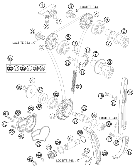 Sprängskiss: Timing Drive – KTM 250 SX-F 2008