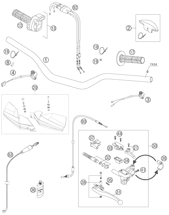 Sprängskiss: Handlebar, Controls – KTM 450 SX-F 2008