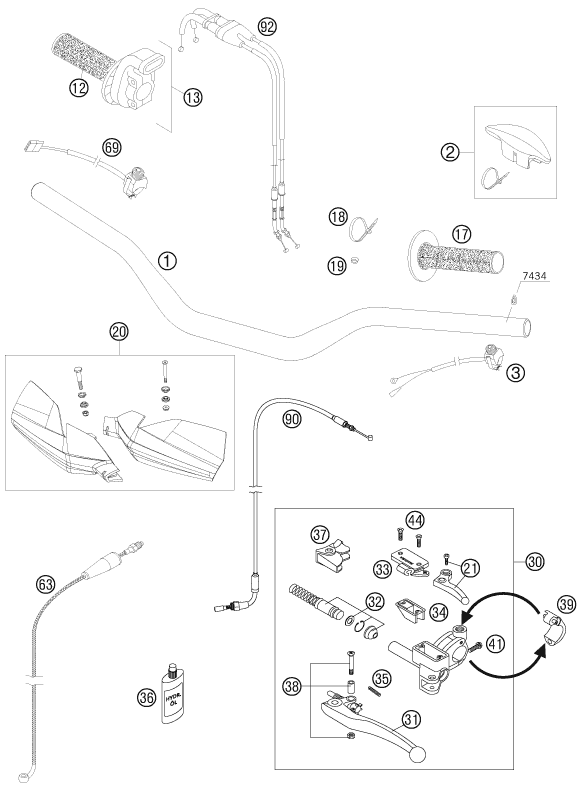 Sprängskiss: Handlebar, Controls – KTM 505 XC-F 2008
