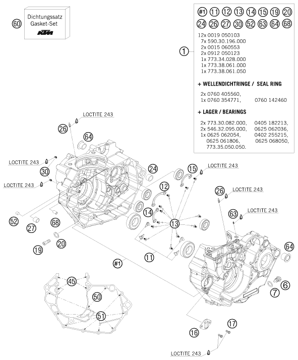 Sprängskiss: Engine Case – KTM 505 XC-F 2008