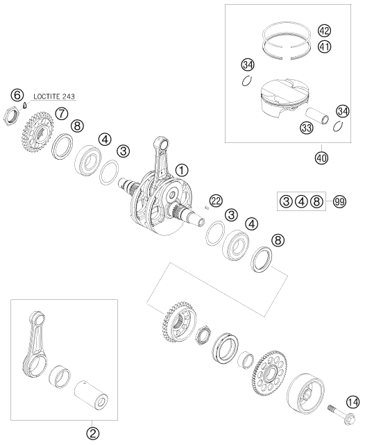 Sprängskiss: Crankshaft, Piston – KTM 505 XC-F 2008