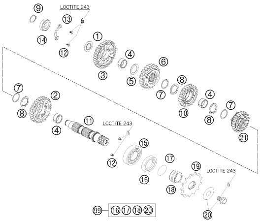 Sprängskiss: Transmission II - Countershaft – KTM 505 XC-F 2008