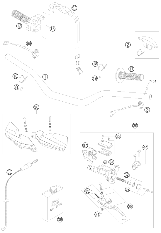 Sprängskiss: Handlebar, Controls – KTM 250 XC-F 2008