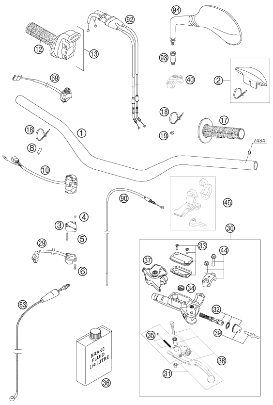 Sprängskiss: Handlebar, Controls – KTM 250 EXC-F 2008