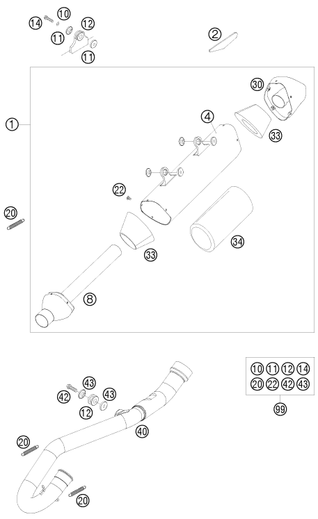 Sprängskiss: Exhaust System – KTM 250 SX-F 2008