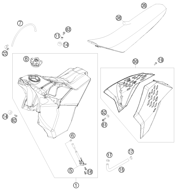 Sprängskiss: Tank, Seat – KTM 250 XC-F 2008