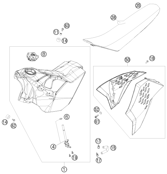 Sprängskiss: Tank, Seat – KTM 530 EXC-R 2008