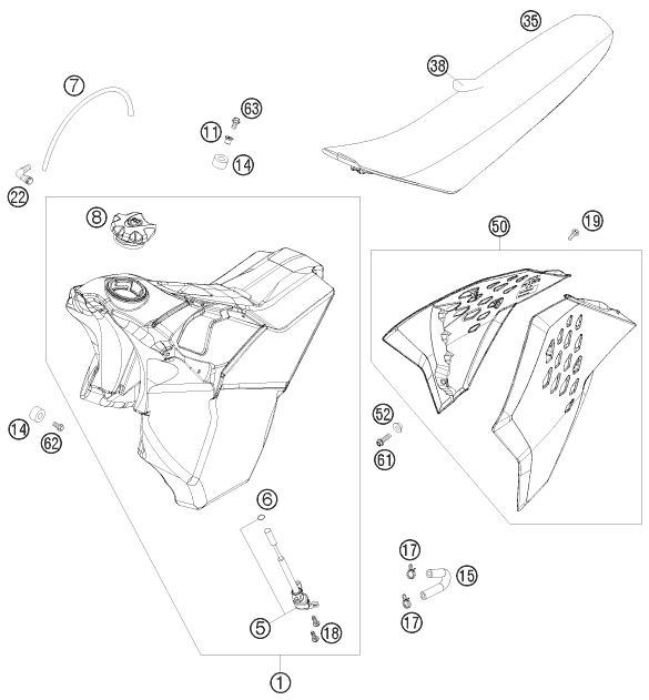 Sprängskiss: Tank, Seat – KTM 250 EXC-F 2009