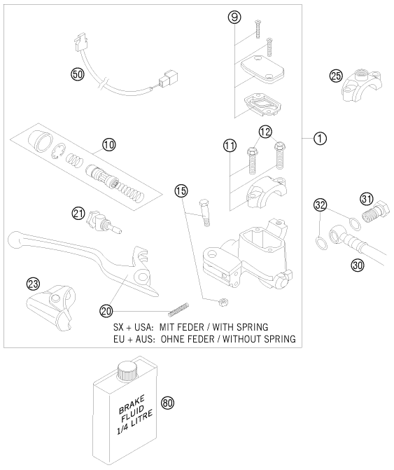 Sprängskiss: Front Brake Control – KTM 250 EXC-F 2008