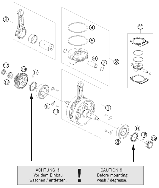 Sprängskiss: Crankshaft, Piston – KTM 530 EXC-R 2008