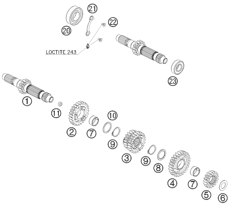 Sprängskiss: Transmission I - Main Shaft – KTM 530 EXC 2009