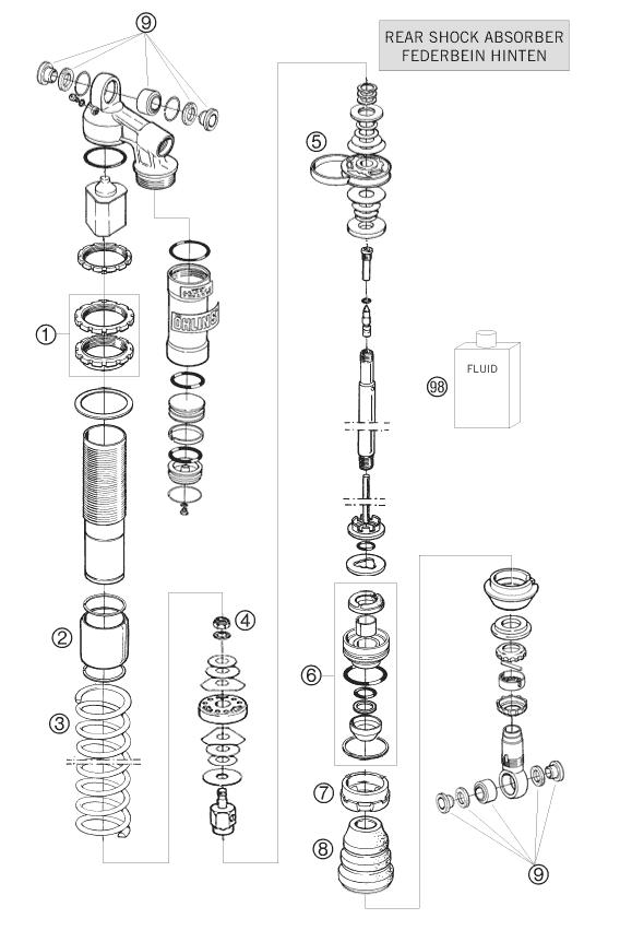 Sprängskiss: Shock Absorber Disassembled – KTM 525 XC ATV 2008